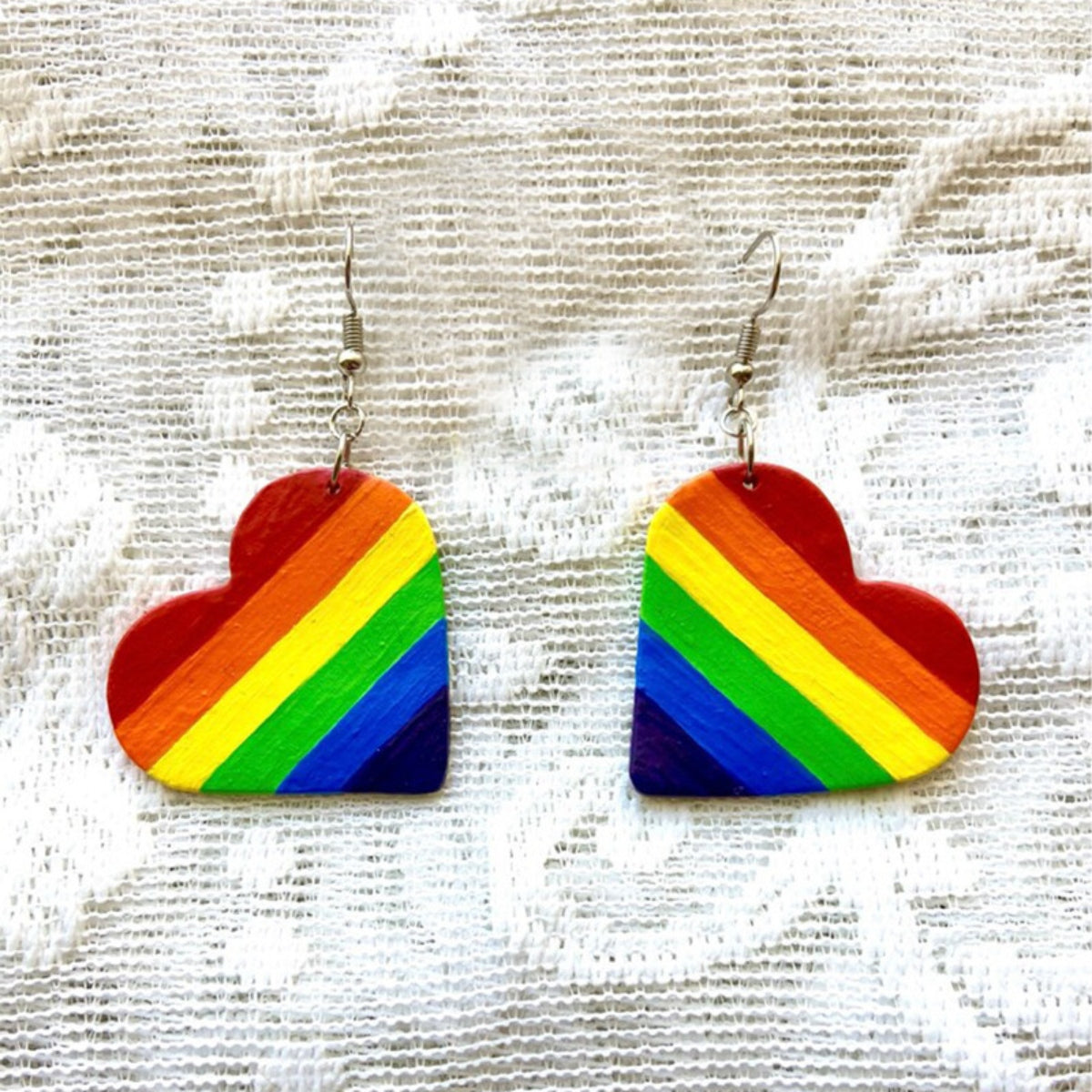 Leather Colorful Striped Heart Earrings Leather Colorful Striped Heart Earrings